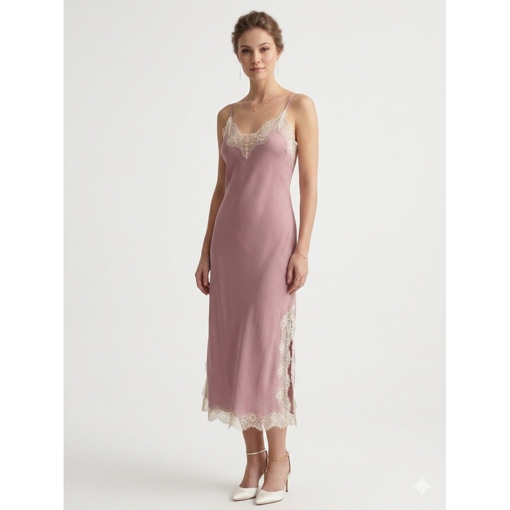 New Gap Slip Dress Large Lace Trim Maxi Muted Pink Lingerie Style Romantic Femme